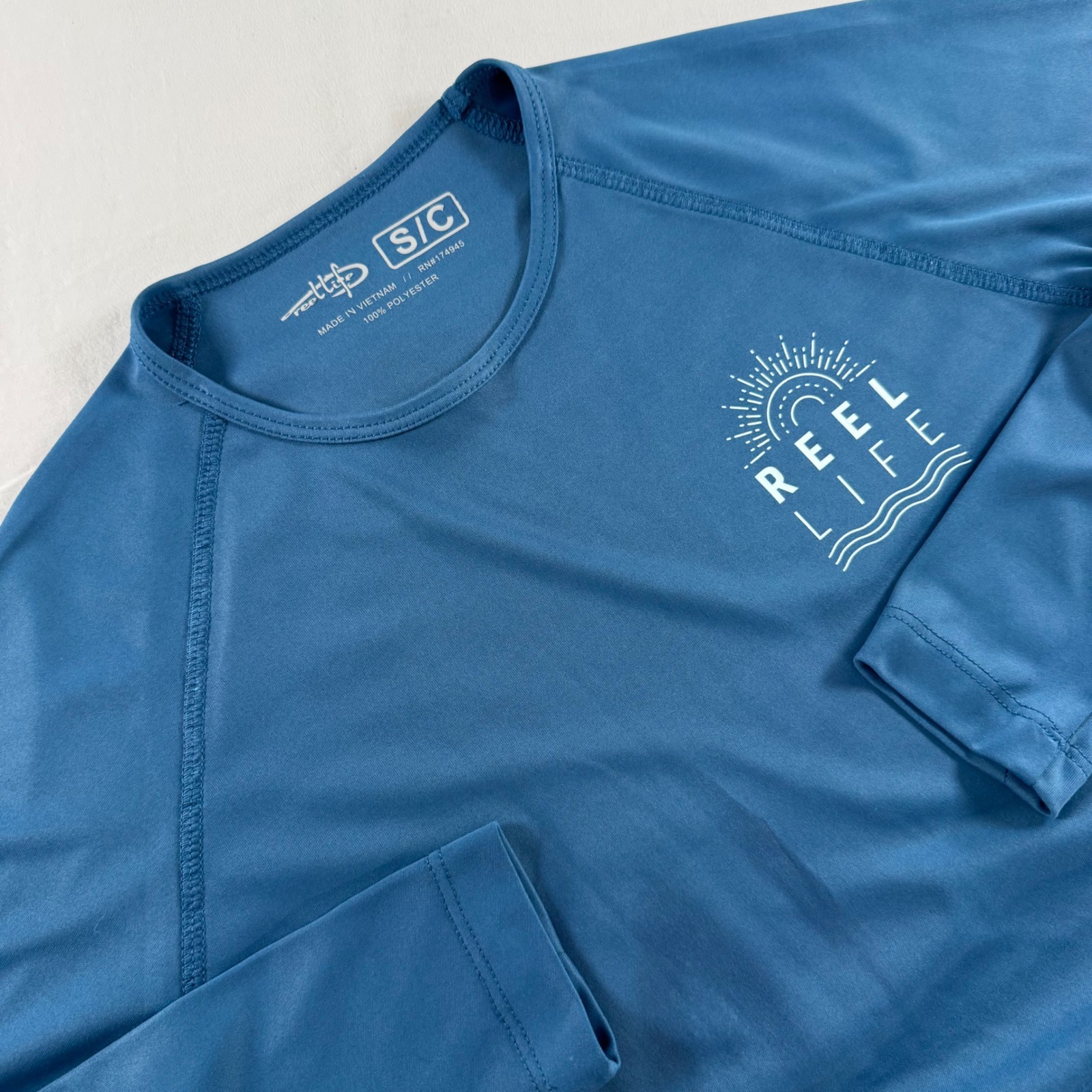 Reel Life Men's S Blue Uv Sun Protection Long Sleeve Performance Fishing Shirt